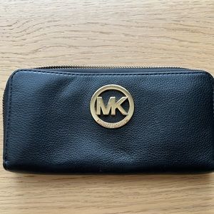Michael Kors Large Black and Gold Wallet with Pebbled Leather